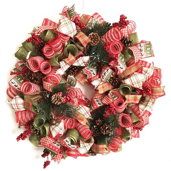 Reindeer Farmhouse Winter Wreath for Front Door Rustic Pinecone Farmhouse Decor - Picture 1 of 5